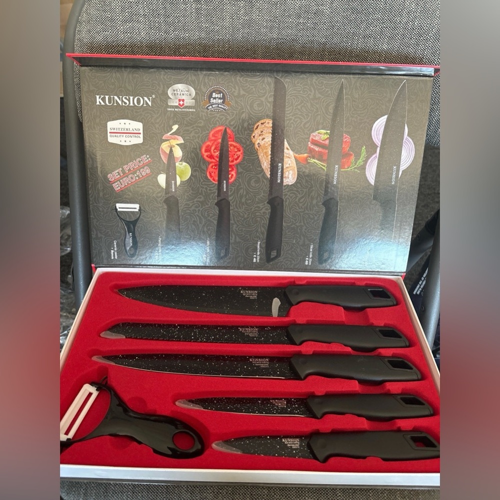 KUNSION 6-Piece Black Speckled Knife Set